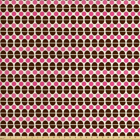 Geometric Fabric by the Yard, Eggshell Shape Circles and Semicircles Repeating Pattern, Decorative Upholstery Fabric for Sofas and Home Accents, Brown Hot Pink by Ambesonne