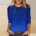 thumbnail image 2 of CFLVAEK Hauts pour Femmes Grande Taille Manches 3/4 Chemises d'Été Automne Coupe Ample Col Rond Chemise Mode Tunique à Imprimé Floral Hauts Bleu m, 2 of 6