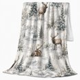 thumbnail image 2 of Elk in Snowy Forest with Mountains, Rustic Wilderness Style for Wildlife Lovers, Cozy Pinecone Winter Scene, Flannel Blanket for Cabin and Living Room, Christmas Gift and Nature Home Decor, 2 of 9