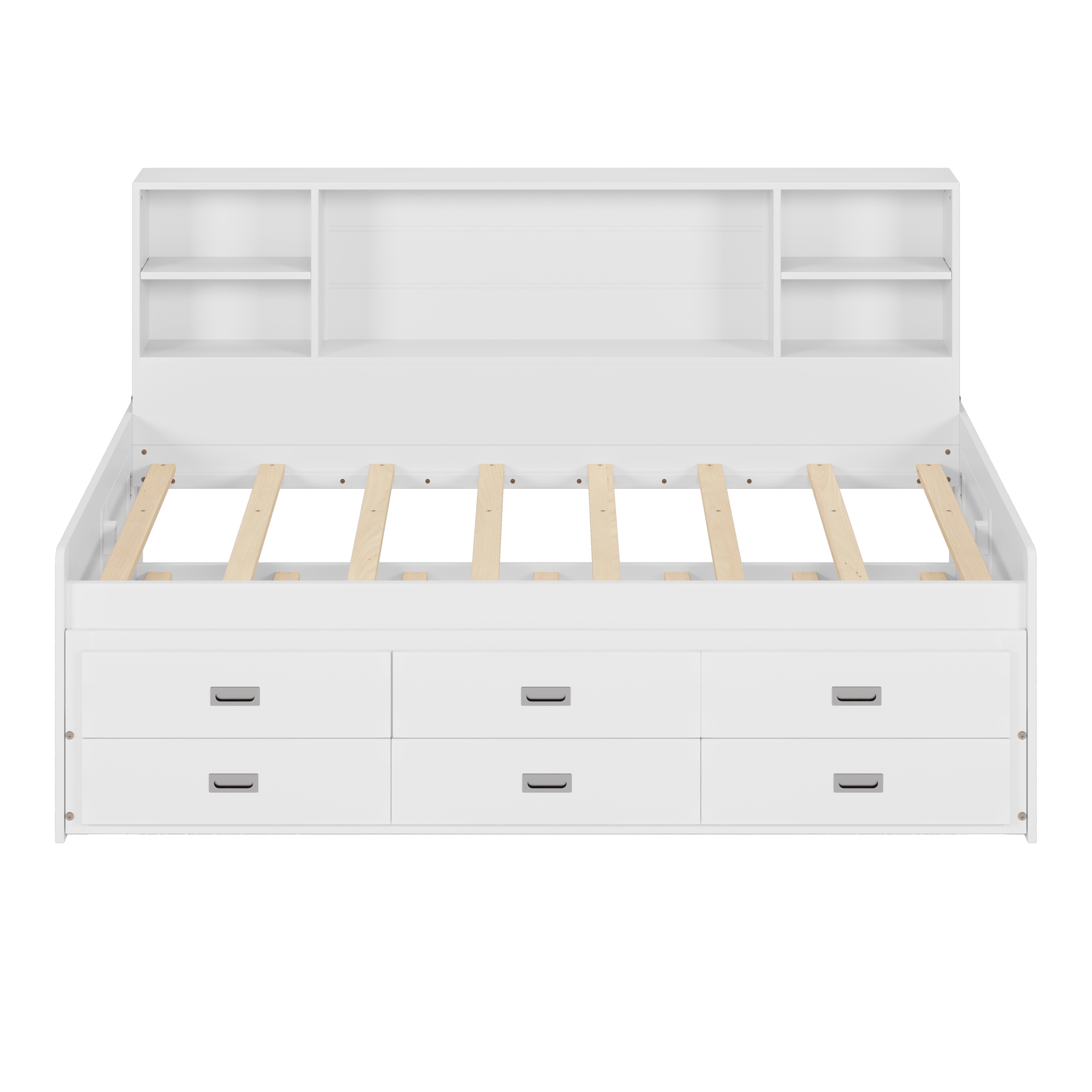 PORKISS Twin Size Daybed, Wooden Captain Daybed with Storage Bookcase Headboard, Modern Captain’s Bed with Trundle and Storage Drawers for Kids, Teens, No Box Spring Needed, White