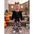 thumbnail image 3 of Loicainy Infant Baby Girl Halloween Outfit 3 6 12 18 Months Romper Ghost Bell Bottoms and Headband 3 Pcs Clothes Set, 3 of 9