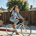 thumbnail image 3 of ACEGER 26 inch woman cruiser bike 7 speed bicycle with rattan basket and rear rack, Beige, 3 of 5