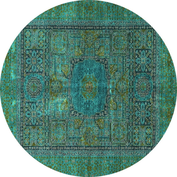 Ahgly Company Indoor Round Abstract Turquoise Blue Modern Area Rugs, 8' Round