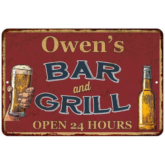 Owen's Red Bar and Grill Rustic Sign Decor 8x12 108120045053