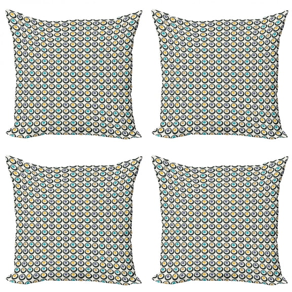 Ambesonne Retro Throw Pillow Cover 4 Pack, Bold Circles Polka Dots, 24", Multicolor