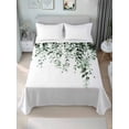 thumbnail image 2 of King Size Flat Sheet Only, Green Eucalyptus Soft Brushed Microfiber Bed Sheets, Weeping Botanical Leaf Watercolor Hotel Quality Breathable Bedding Top Sheet, Easy Care, 105"x98", 2 of 9