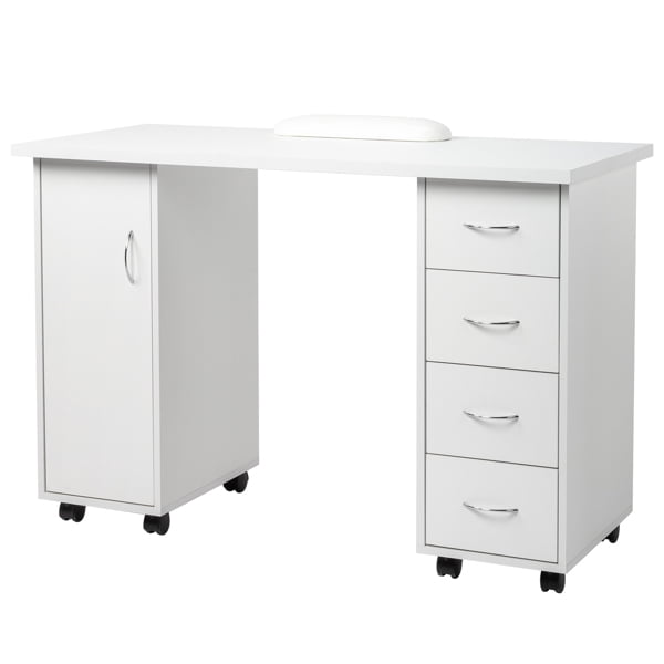 White Double Edged Manicure Nail Table with Drawer & Wrist Rest - E1 MDF, for Beauty Salons & Spas
