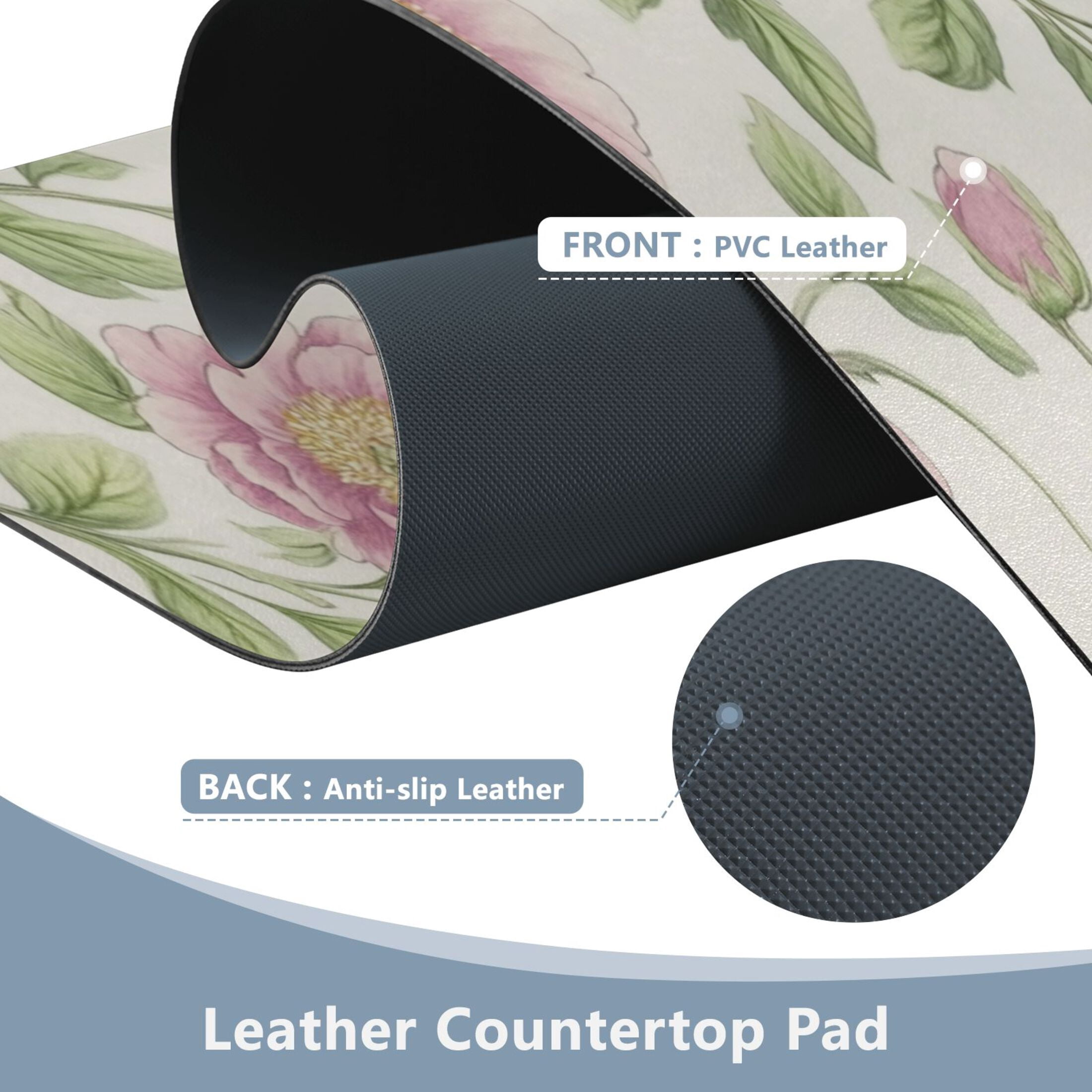 Wobogo Blooming Pink Peonies Gaming Mouse Pad Non-slip Leather Desk Mat Water Resist Keyboard Pad for Gamer Office 16.5×35.4in