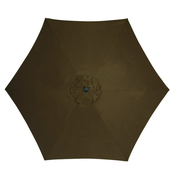Living Accents 9' Outdoor Patio Market Umbrella, Push Button Tilt, Crank, 6 Ribs, Brown