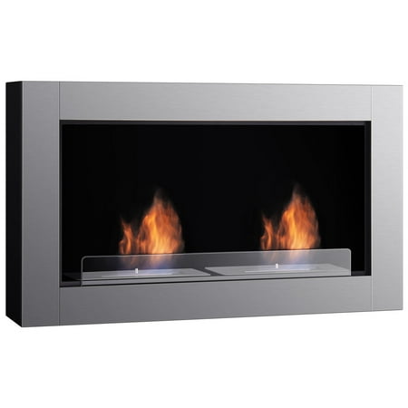 Gymax 38 Inch Wall Mounted Bio-Ethanol Fireplace Ventless Dual Burner