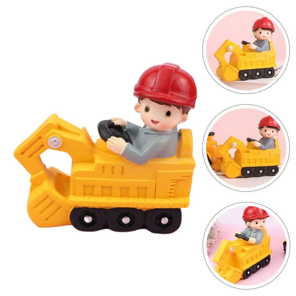 MERRYHAPY Resin Engineering Vehicle Cake Topper Orange Construction Truck Birthday Cake Decoration Toy
