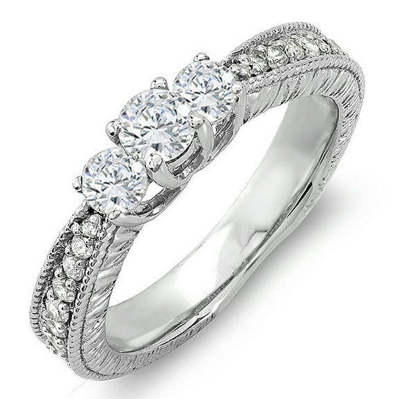Dazzlingrock Collection 0.65 Carat (ctw) 14k Round Diamond 3 Stone Ladies Bridal Engagement Ring, White Gold, Size 8