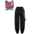 thumbnail image 4 of Aislor Kids Girls Hip Hop Dance Shiny Sequins Sleeveless Crop Tops with Chain Pocket Jogger Pants Pink 15, 4 of 6