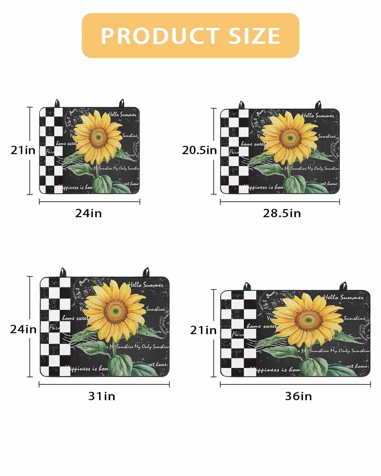 Large Induction Cooktop Protector Mat Sunflower Stove Top Covers for Electric Stove, Yellow Floral Black White Plaid Watercolor Decorative Stove Burner Cover Mats, Glass Top Stove Cover