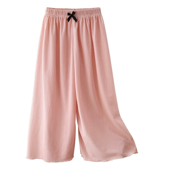 Lenpel Girls' Wide Leg Pants Toddler Baby Elastic Waist Textured Casual Loose Lounge Pants Palazzo Summer Trousers 6 M -9 Y