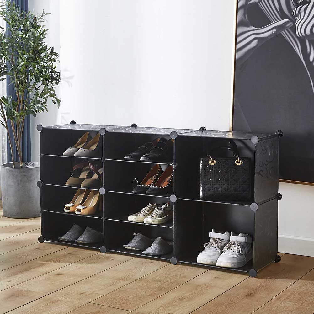 Private Jungle Stackable Shoe Cabinet Plastic Shoe Cabinet, Durable Modular Shoe Cabinet in Corridor