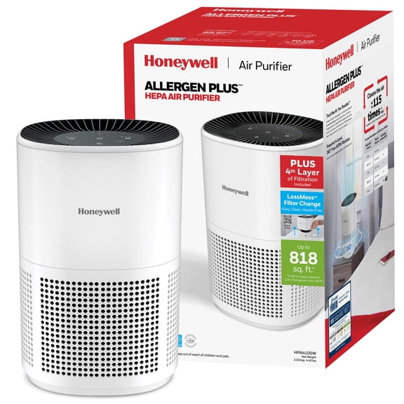 Honeywell Allergen Plus 818 Sq. Ft 4-in-1 HEPA Air Purifier, White, Pet Dander, Smoke & Odor Reducer