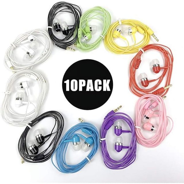 wonima11 Earbud Headphones Bulk Wired Earphones Mixed Colors 10 Packs Compatible with iPhone Smartphone Computer Laptop MP3 School Classroom