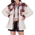 thumbnail image 2 of Women'S Flannel Button Down Fleece Jacket Fall Fuzzy Lapel Long Sleeves Plaid Blouse Jacket Winter Light Coats Red L, 2 of 8