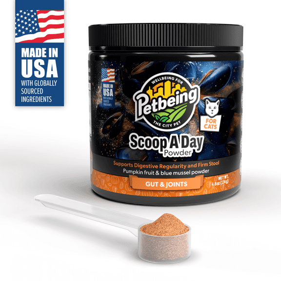 Scoop A Day Cat Supplement - Gut & Joint Support with Pumpkin & Blue Mussel Powder - Omega 3 & 6 for Healthy Digestion, Mobility, and Immune Boost - Made in USA - 4.8 oz (134g)