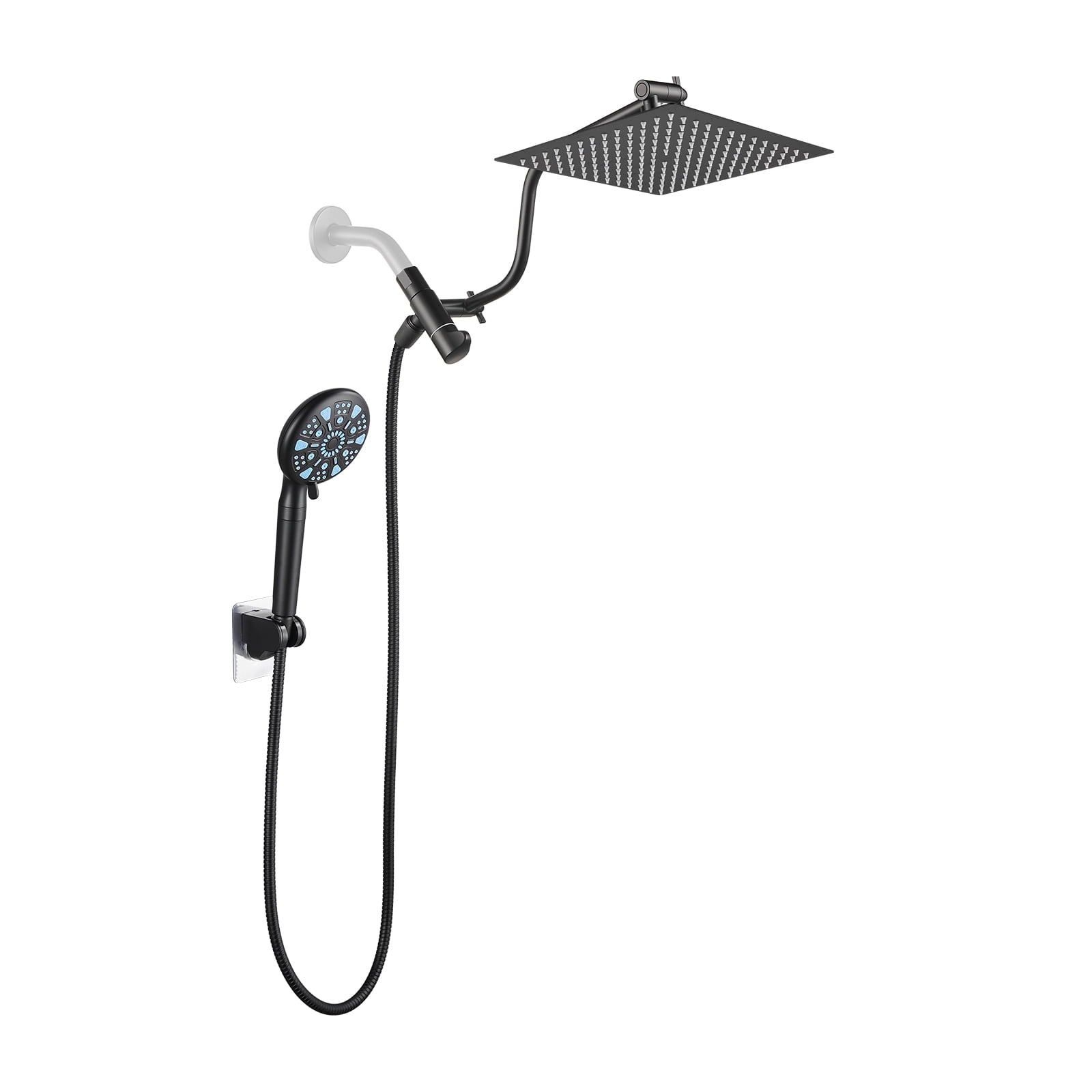 Cobbe 10-Inch Dual Shower Heads with Handheld Spray Combo, 3-Way Rain Shower Head, 9-Spray Patterns Handheld Shower, Matte Black
