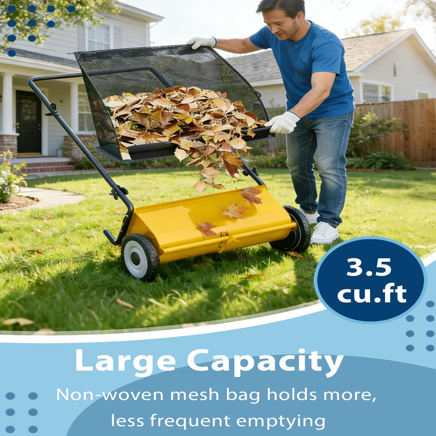 Gaderth Efficient 21-Inch Push Lawn Sweeper, Heavy-Duty Steel Frame, 4 Enhanced Spinning Brushes, Large 3.5 cu.ft Pusher, Strong Rubber Wheels, Manual Leaf & Grass Collector