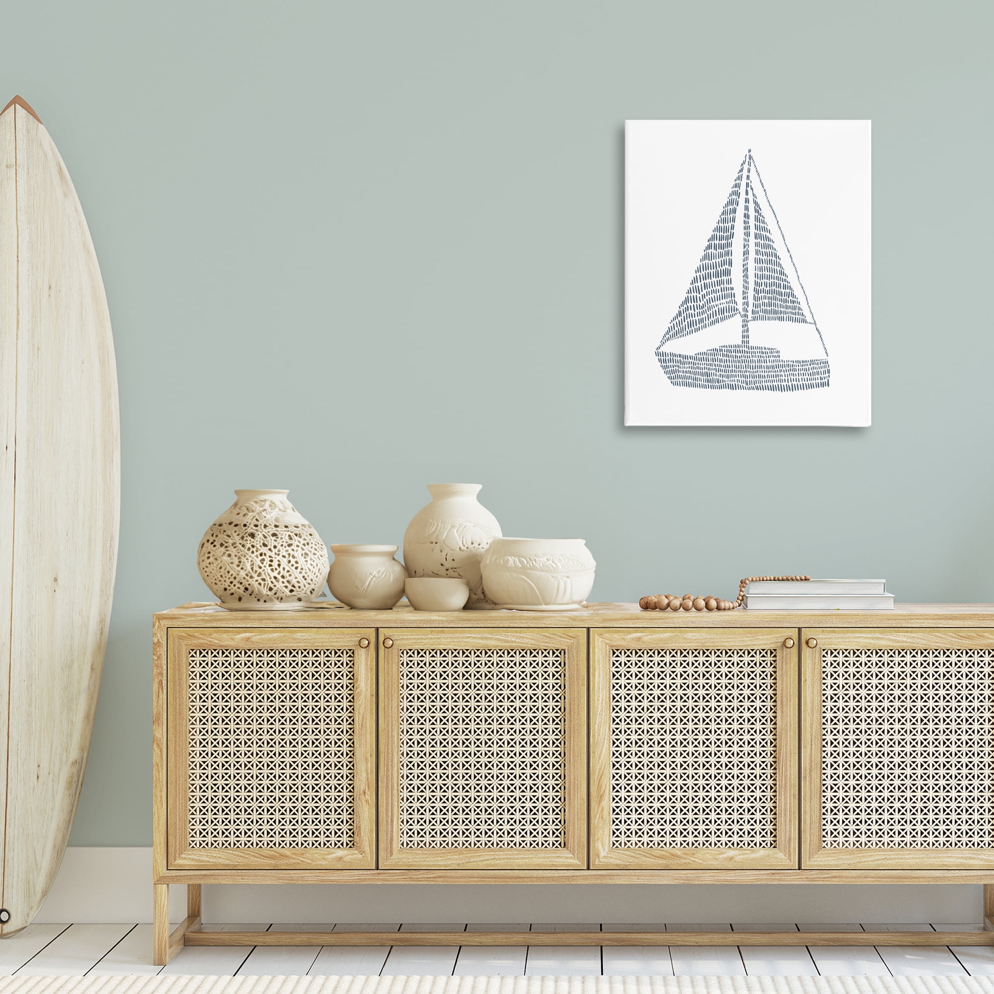 Stupell Industries Minimal Sail Boat Coastal Painting Gallery Wrapped Canvas Art Print Wall Art, 24 x 30