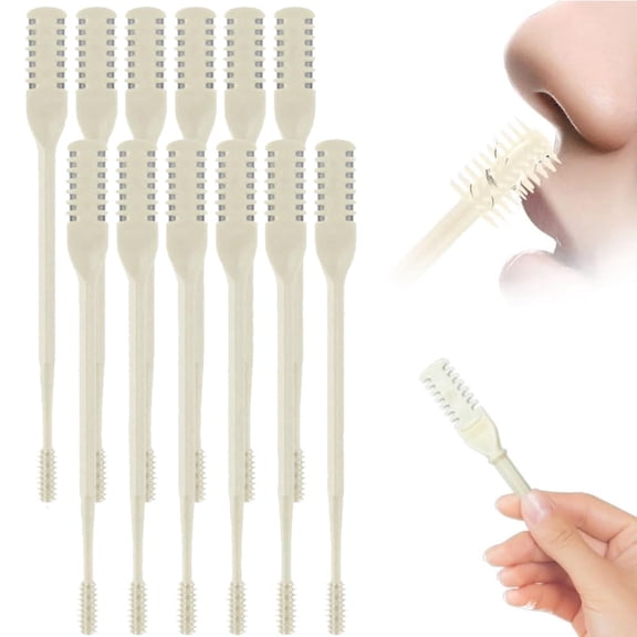 2-in-1 Double Sided Nose Hair Trimmer 12 Pack Manual Nasal Hair Cutter with Cleaning Brush, Portable Grooming Tool for Men and Women, Cream