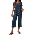 thumbnail image 3 of Womens Lounge 2 Piece Outfits Plus Size Summer Outfits,summer Outfits for Women Over 50,casual Wide Leg Crop Pants and Top Matching Suits, 3 of 6