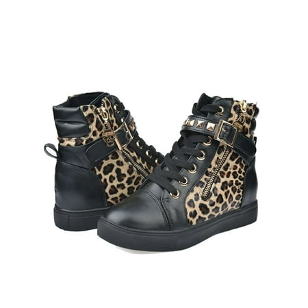 

Welliumy Women Fashion Boots Casual Ankle Boot Leopard Print Short Booties Walking Winter Shoes Daily Lightweight Zipper Comfort Shoe Black 4.5