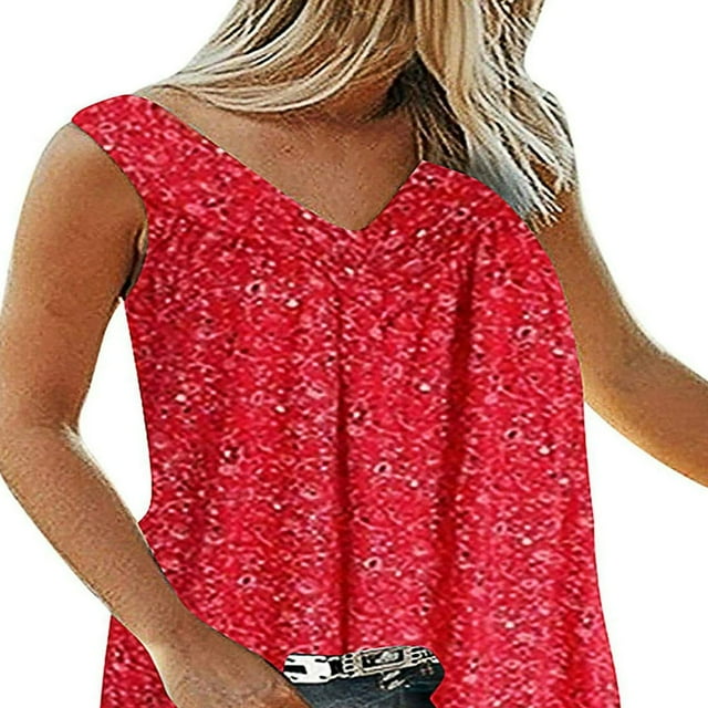 Women Summer Floral Tank Tops Vest Blouse Boho V Neck Tops Plus Size White L