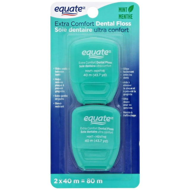 Equate Extra Comfort Mint, Waxed, Woven, Dental Floss, 2 x 40M