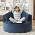 thumbnail image 5 of Muumblus 48.8" Oversized Accent Barrel Chair, Fluffy Round Lazy Sofa Chair for Adults, No Assembly Required, Blue Corduroy, 5 of 9
