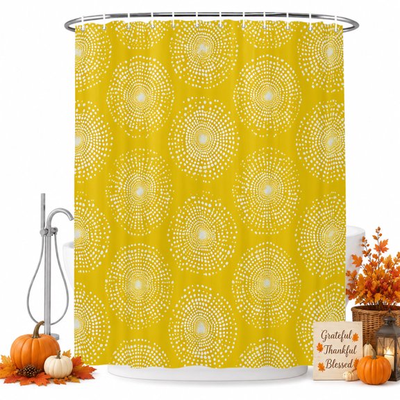 Yellow Flowers Shower Curtain, Waterproof Shower Curtains for Bathroom, Rustic Country Botanical Floral Dots Washable Fabric Bathtub Curtain Set Bath Decor with 12 Hooks Extra Long 72"x96"