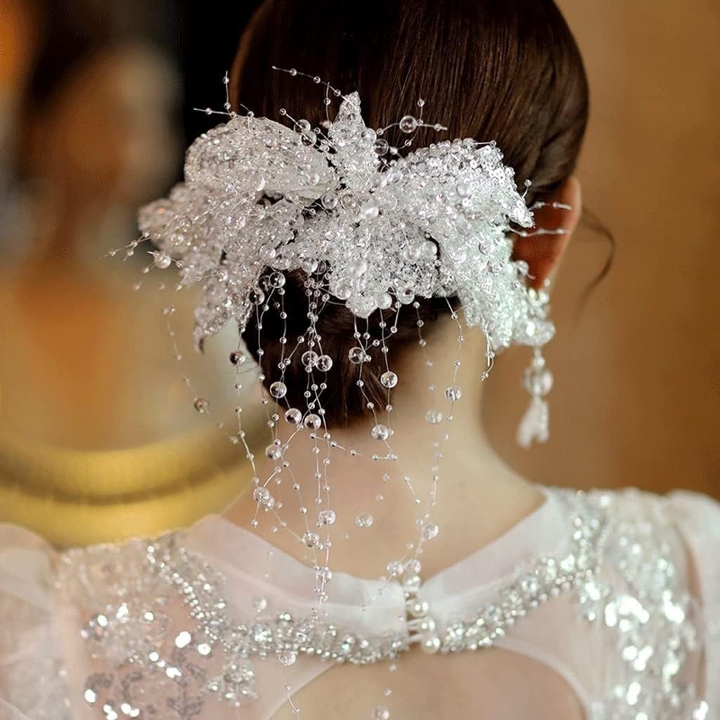 RKXQTHair jewelry, Hair Comb Wedding Bridal Hair Accessories Women Crystal Tassel Hair Side Comb Handmade Lace Sequins Wedding Hair Accessory Hair Clip Comb Bride Hair Side Combs