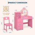 thumbnail image 4 of Kids Vanity Desk Set with Mirror and Lights, Princess Wooden Makeup Vanity with Chair, Storage Shelves and Drawers, 2-in-1 Girls Dressing Table, Pink, 4 of 7