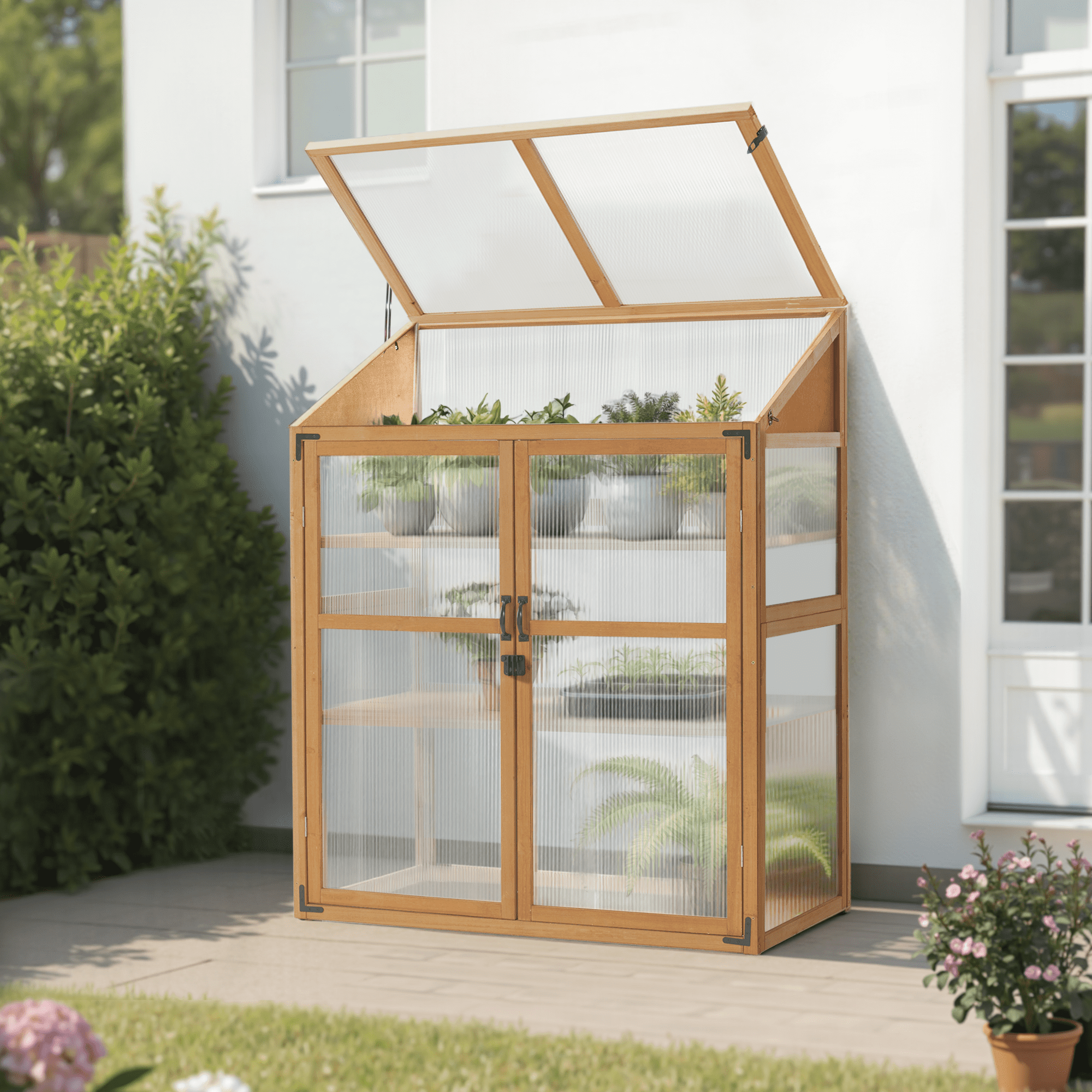 MCombo Cold Frame Large Wooden Greenhouse Cabinet Garden with Adjustable Shelves for Outdoor Indoor Use, 1344