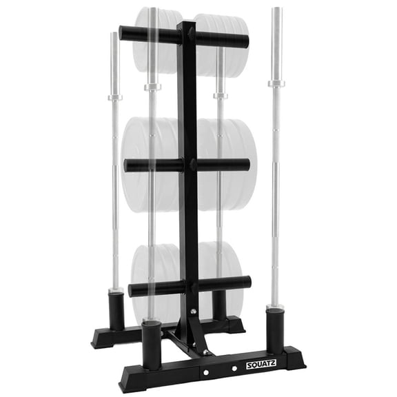 SQUATZ 6-Peg Olympic Weight Rack, Heavy-Duty Vertical Weight Plate Storage Organizer with Barbell Holders, 800 lb Capacity Steel Frame, Compact Home Gym Design