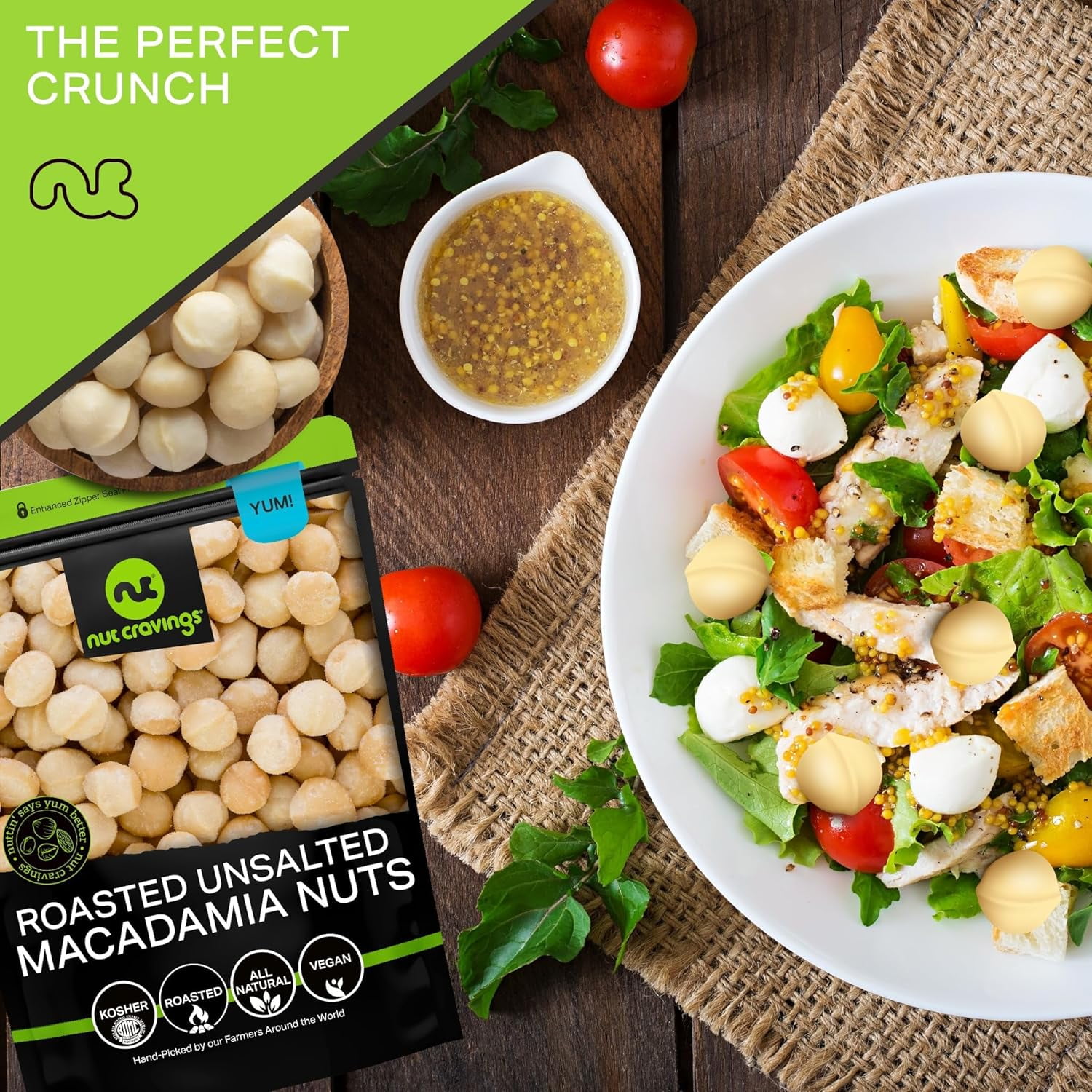 Nut Cravings Roasted Macadamia Nuts, Whole & Pieces, Unsalted, 32oz Bag, Keto, Vegan