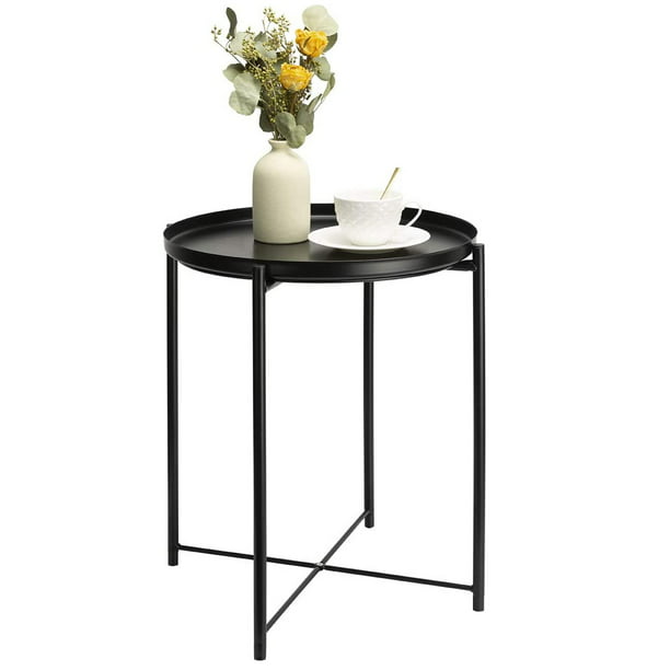 Metal Tray End Table Round Accent, Black Metal Round Side Table Ikea