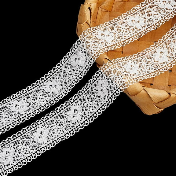 7.5Yards Polyester Flower Lace Trim Ribbons White 1-3/4 inch(45mm)