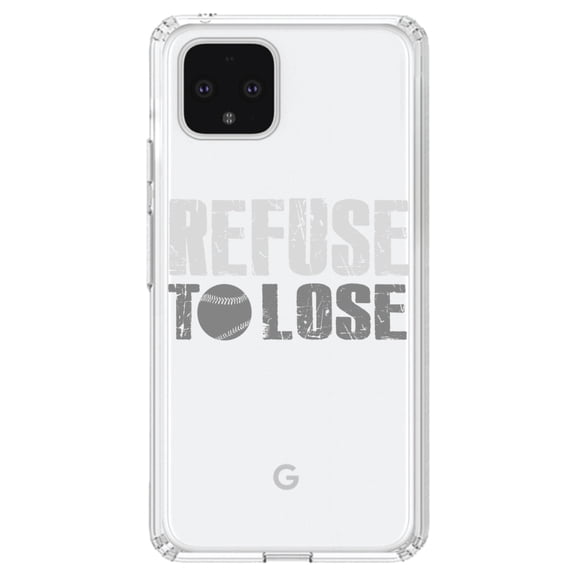 DistinctInk Clear Shockproof Hybrid Case for Google Pixel 4 (6.1" Screen) - TPU Bumper Acrylic Back Tempered Glass Screen Protector - Refuse to Lose Baseball