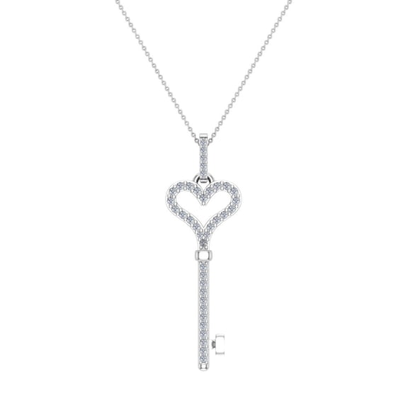 Diamond Key Necklace Exquisite Heart Attire Pendant 14K White Gold 0.36 CTW w/o Chain Necklace (G,I1)