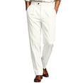 thumbnail image 2 of Moocorvic Mens Pleated Dress Pants, Relaxed Fit Classic Straight Leg, Cuffed Hem Business Casual Trousers,White, 2 of 7