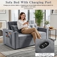 thumbnail image 4 of Xinwanna 3-in-1 Convertible Sofa Bed, Adjustable Backrest Pull Out Couch, Loveseat Sleeper Bed with Charging Station, Cup Holder, 2 Pillows, Side Pockets, for Living Room, Guest Bedroom, Apartment, 4 of 7