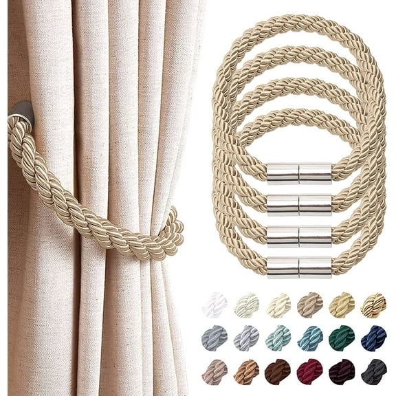 4 Pack Strong Magnetic Curtain Tiebacks Modern Simple Style Drape Tie Backs Convenient Decorative Weave Rope Curtain Holdback for Thin or Thick Home & Office Window Drapery (Bronze)