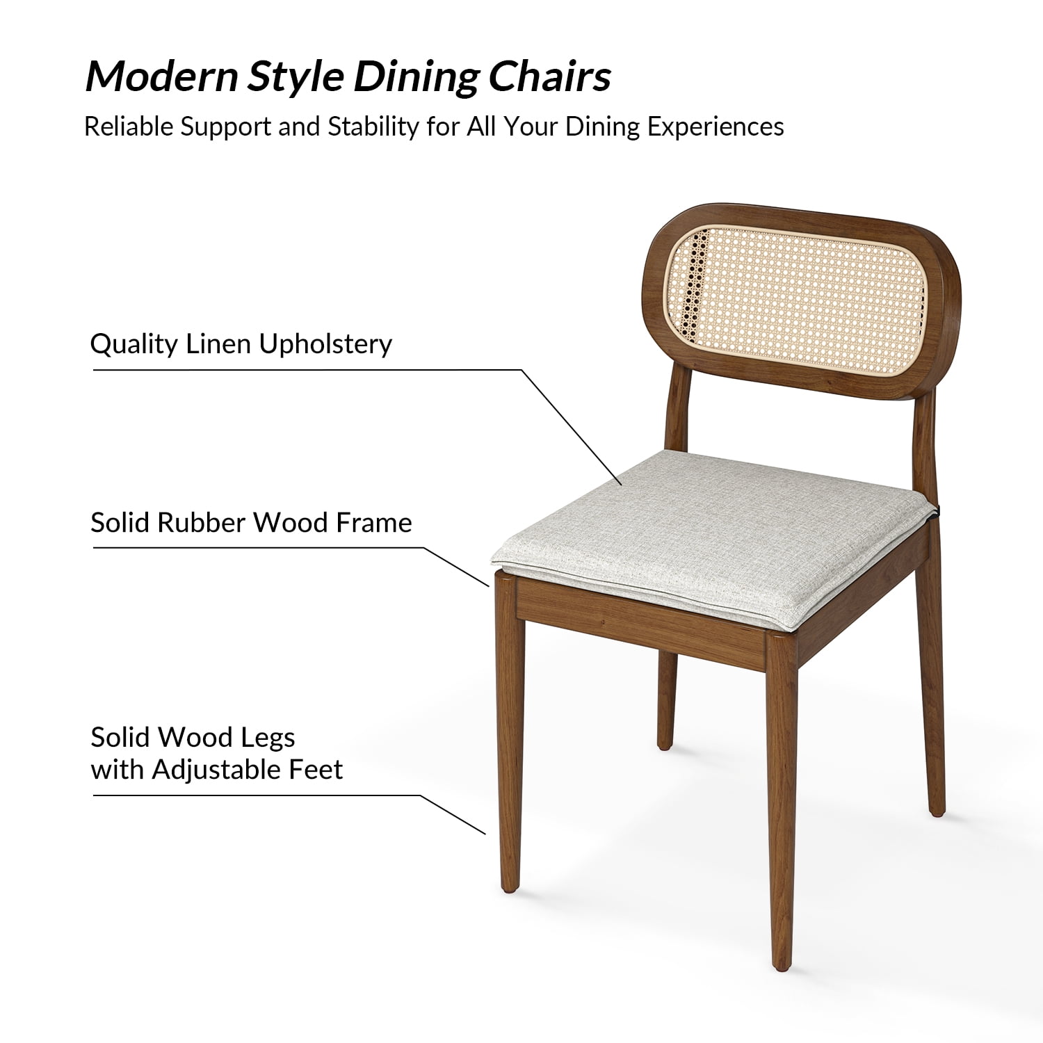 Farmhouse Dining Chairs Set of 6 Rattan Side Chairs Wood Legs Removable Cushion Home Kitchen Restaurant