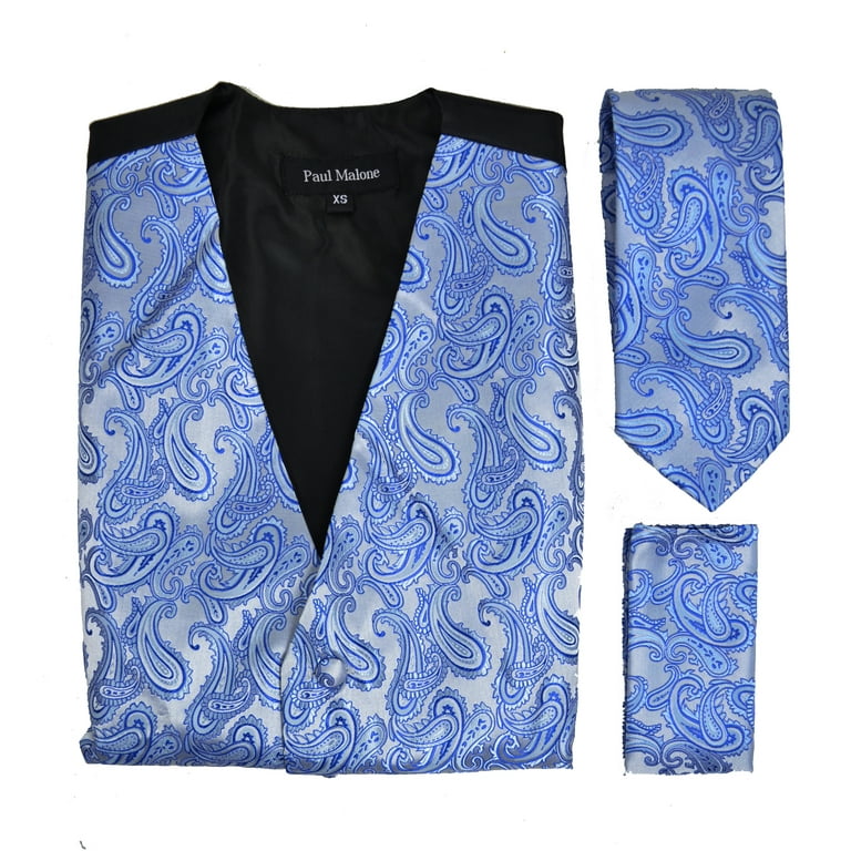 Paul Malone Paisley Tuxedo Vest Set with Necktie and Pocket Square
