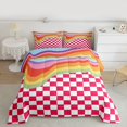 thumbnail image 2 of Homewish Dreamy Cartoon Rainbow Queen Comforter Set, Red Rectangle Abstract Plaid Bedding Sets, Teens Kids Boys Girls Reversible Bedding Comforter Set, Luxury Bedroom Decor, 3-Piece, 2 of 8