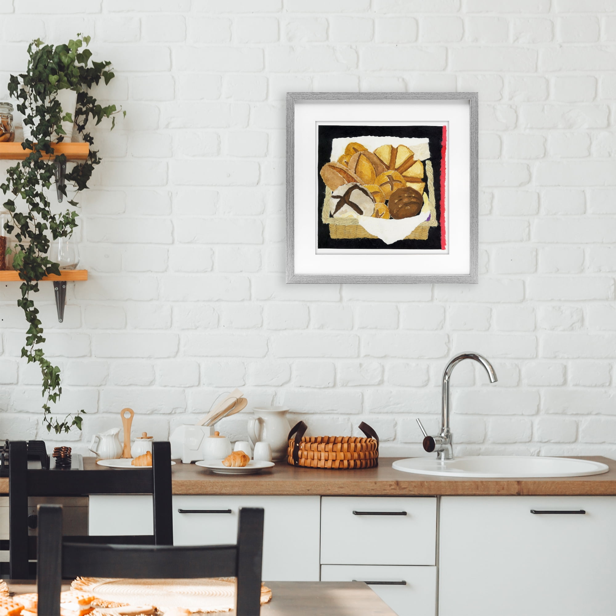 Stupell Industries Bread Box and Stripe Gray Framed Print Under Glass, design by Nancy Overton